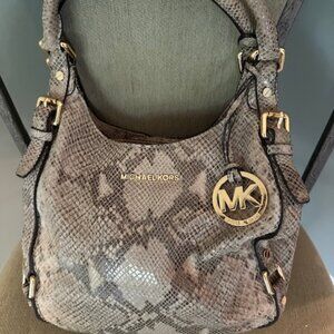 Michael Kors Bedford Med Python Snake Embossed Leather Satchel